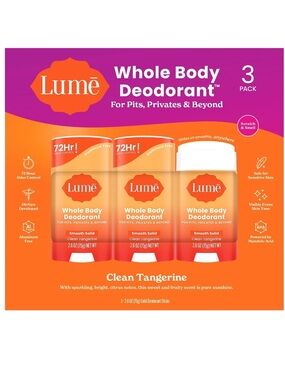 3 PK. LUME WHOLE BODY DEODORANT SMOOTH SOLID STICKS, CLEAN TANGERINE 3 X 2.6OZ